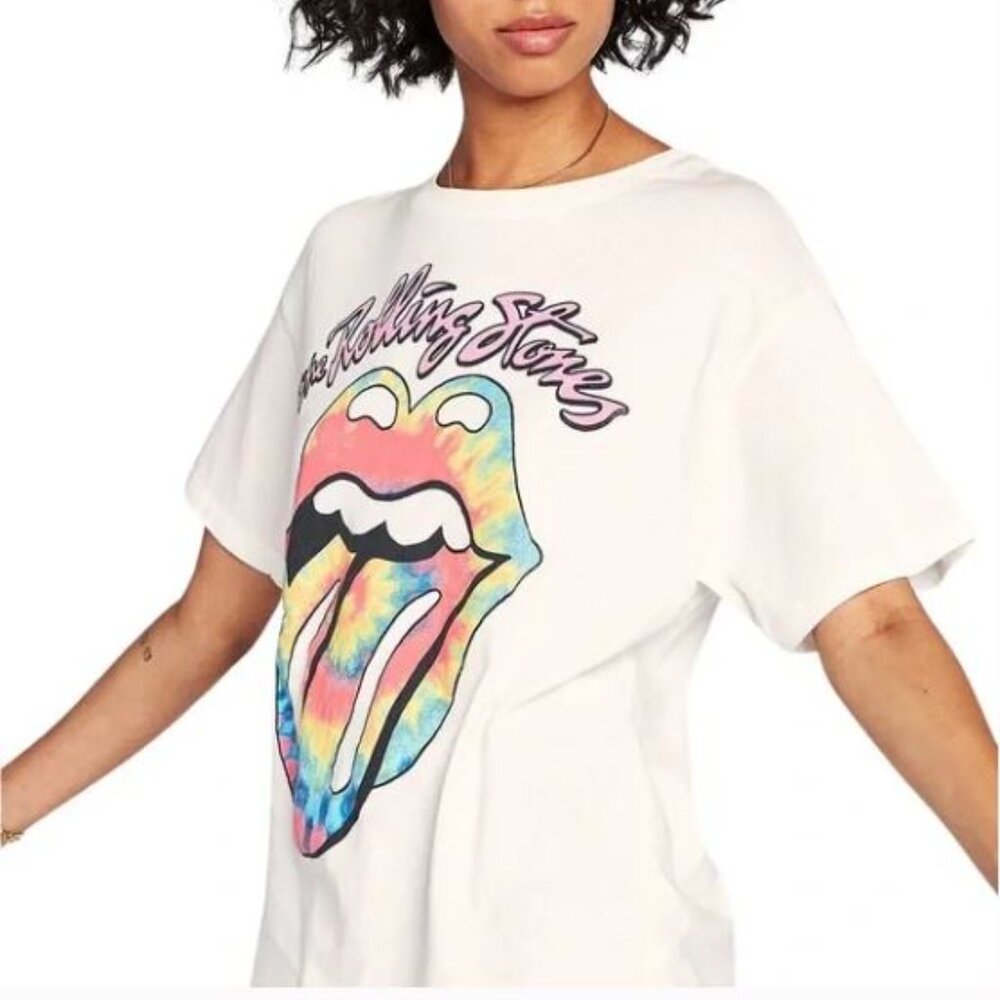 Daydreamer For Free People Rolling Stones Tie Dye Short Sleeve Tee Shirt Size XS